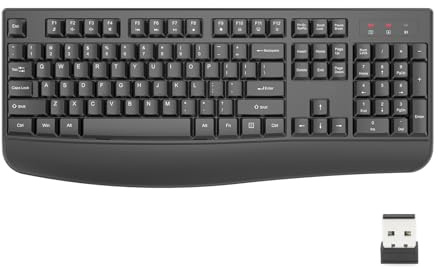 EDJO Wireless Keyboard, 2.4G Ergonomic Full Size Wireless Computer Keyboard with Wrist Rest for Windows, Mac OS Desktop/Laptop/PC（Black）