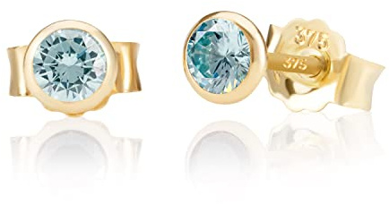 NKlaus Paar 5,0mm 375 Gelb Gold 9 Karat Ohrstecker Kristall Zirkonia Aquamarin Butterfly Verschluss Damen Mädchen 13056