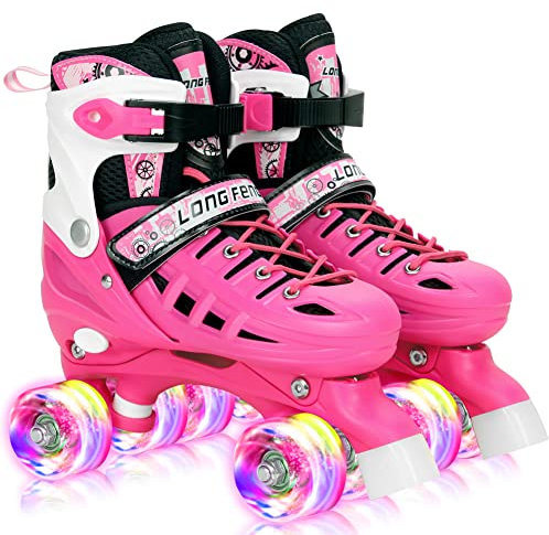 Rollschuhe für Kinder Jungen und Mädchen Verstellbar.komfortabl LED Rollerskates für Jugendliche und Anfänger.3 Größen, verstellbar von 31 bis 42, Rollerskates (L, Pink)