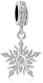 LSxAB Ciondolo brillante a forma di fiocco di neve natalizio compatibile con bracciali e collane Pandora, 5.0mm, Rame, Nessuna pietra preziosa