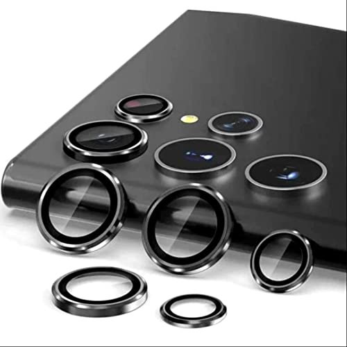EKAM Camera Lens Protector for Samsung Galaxy S23 Ultra 6.8-Inch 9H Tempered Glass Aluminum Alloy Metal Individual Ring Cover HD Clear Bubble Free Protection (Black)