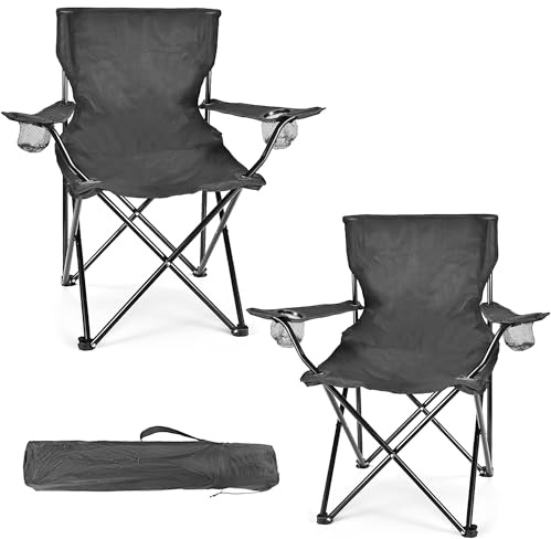 WEIDIORME Lot de 2 chaises de camping pour adultes et adolescents, capacité de 113,4 kg, pliables, portables et légères avec sac de transport, design compact pour le camping, la plage, les