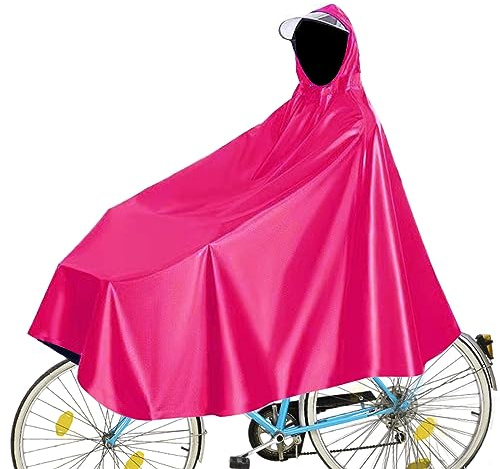 Fayemint Wasserdicht Radfahren Regen Poncho, Fahrrad Compact Regen Cape, Radfahren Regen Poncho mit Kapuze, für Fahrräder, Mountainbikes, Elektrofahrräder (Rose Rot)