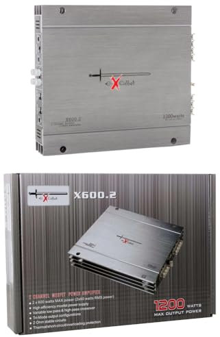 KIT SET PARA EXCALIBUR X600.2 1 amplificador de 2 canales 1200 vatios máx. 2 x 60 vatios rms, con refuerzo de graves, para tapa de maletero de coche, 1 pieza