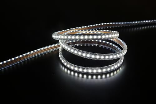 LEDZEIT - Profi Serie - LED ljusremsa 20m med plugg, utomhus och inomhus, kallvit 6500K, dimbar, 230V, vattentät IP65, för montering, balkong, terrass, fasader, byggnader, butiksbelysning