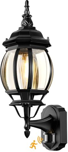 Lamomo Outdoor Wall Lights,Large Motion Sensor Outside Lights Mains Powered,Waterproof Aluminum Security Light Sensor Lantern Black Anti-Rust Outside Sconce for Garden Doorway