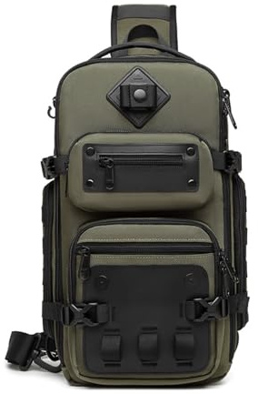 FANDARE Sac Poitrine Sacoche Sac à Bandoulière Homme Tactique Sacs à Dos porté Travers avec Sangle pour trépied Sacs de randonnée Sac d'Epaule pour Voyage Moto Sling Bag Armée Verte