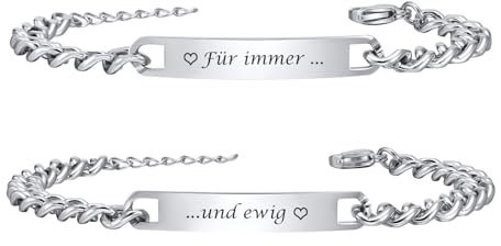 XUANPAI Partnerarmbänder mit Gravur Pärchen Armband Personalisiert - Paar Armbänder mit Namen aus Edelstahl Figaro Kette Partnerarmband Verstellbarer Partner Armband in Silber Gold