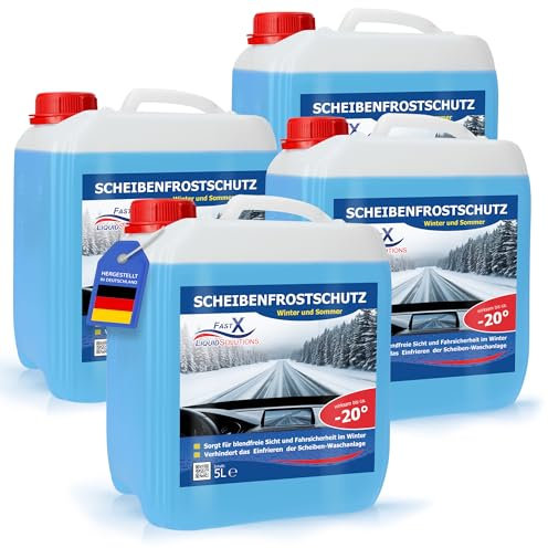 FAST X Scheibenfrostschutz/Scheibenwischwasser für Auto/LKW– 5 Liter Kanister– Winter und Sommer – Schutz bis -20°C (4x5 Liter)