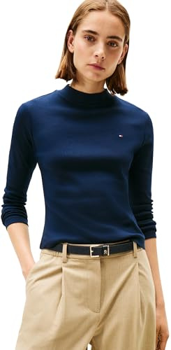 Tommy Hilfiger Donna Maglietta Maniche Lunghe Slim Cody Collo a Lupetto, Blu (Dark Night Navy), XS