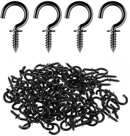 Wangzhenxi 100 Pcs 1/2 Inch Metal Screw Hooks, Garden Lights & Fence Hooks for Outdoor, Screw in Hooks for Wood, Fairy Lights & Hanging Baskets