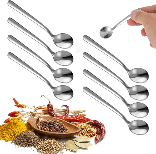 Ouligay Tiny - Cucchiaio piccolo per barattoli di spezie, in acciaio inox, misura piccola, 8,9 cm, piccolo cucchiaio per spezie, piccolo per sale, zucchero, miele, spezie