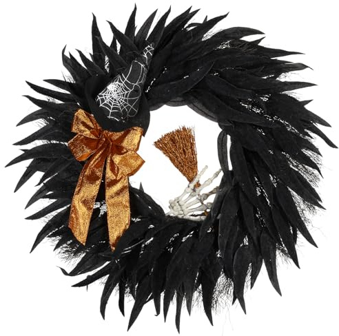 Huadanbor Black Wreaths for Front Door, 26inch Door Wreath, There is a Golden Bow on This Wreath, for Wall, Window, Door, Garden and Offices Decor. (Black)