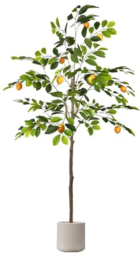 Konstgjort Apelsinträd i Kruka, Naturtroget Konstgjord Fruktväxt, Dekorativt Krukträd för Inomhusbruk, Lätt att Underhålla, för Hem- och Kontorsinredning(White,Large)