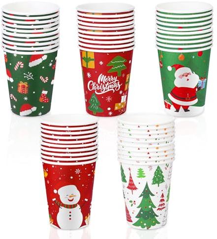Vivantia 50 Pcs Christmas Paper Cups 9oz Disposable Cups, Hot Cold Drinks