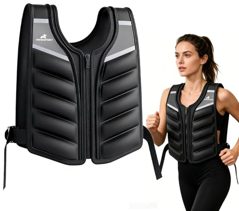 RHINOSPORT Gilet ponderato da 4,5 kg, per uomini e donne, gilet fitness di alta qualità con strisce riflettenti e fascia da braccio per allenamento della forza, perdita di peso, allenamenti a casa
