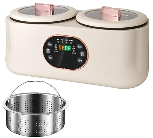 Olla de cocción lenta automática con pantalla táctil inteligente de 900 W, 1,8 L + 1,8 l, olla doble totalmente automática, 8 horas de conservación del calor, seis funciones, ollas dobles y controles