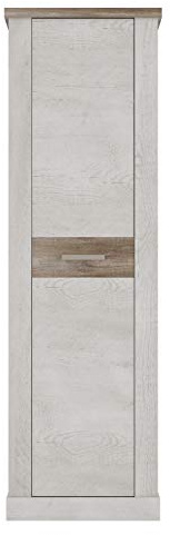 FORTE DURO Schrank 60 65, Kleiderschran klein Flurschrank schmal Garderobenschrank Landhausstil Drehtürenschrank, Holz dekor: Pinie Weiß / Eiche Antik, 61 cm breit x 199 cm hoch x 35 cm tief