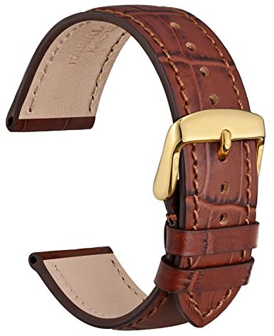 WOCCI 20mm Uhrenarmband Leder für Damen und Herren, Geprägtes Alligator, Goldene Schnalle (Braun)