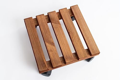 RADO WOOD Wooden Plant Pot Caddy - 29x29 cm - Rustic style - Garden Plant Pot Trolley - Stand Mover Dolly on Wheels - Indoor & Outdoor – Dark Brown