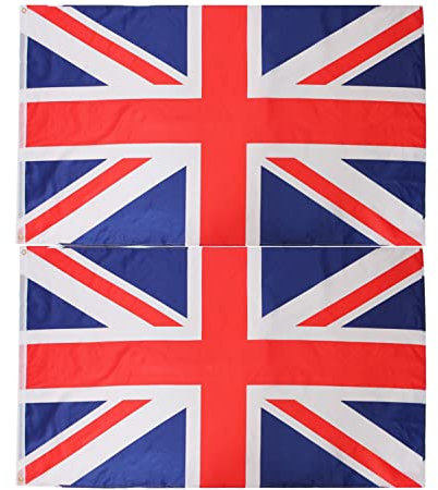 VE Day Union Jack 3ft x 2ft Flag Fancy Dress Decoration - Pack of 2 Flags - Great Britain Flag with Grommets - Queens Jubilee, Sporting Events, Street Parties, Festivals and Celebrations