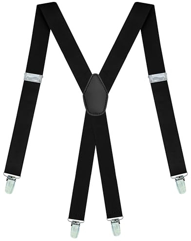 Dibi Suspenders for Men - Adjustable X Back Mens Suspenders with 4 Heavy Duty Strong Clips (Black)