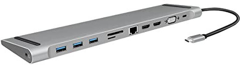 LogiLink UA0373 - Docking station USB 3.2 (Gen 1) con 11 porte e PD (Power Delivery) 100 W, 3 USB / 2 HDMI / 1 VGA / 1 lettore di schede / 1 RJ45 / 1 x 3,5 mm/nero