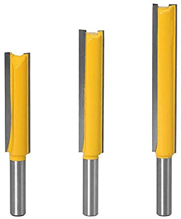 Bestgle 3pcs 8mm Shank Straight Router Bit, Extra Long Two Flute Straight Trimming Bit Woodworking Cutter Tool 8 1/2x 50, 1/2 x 63, 1/2 x 76