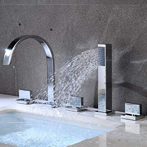Rubinetto per vasca da bagno a cascata a 5 fori con doccetta, rubinetto per vasca da bagno, miscelatore monocomando, design moderno