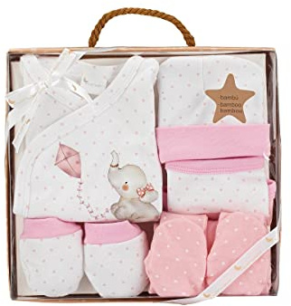 Baby presentset 5 stycken för nyfödda 0–6 månader – modell: Elefantito, rosa
