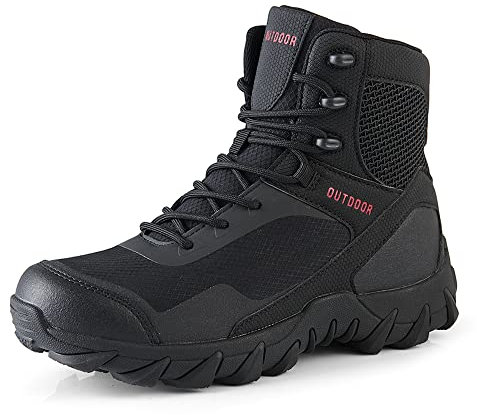 QUNLON Stivali da escursionismo alti Unisex-Adulto Stivali da combattimento in pelle KPU Scarpe da Trekking Uomo con Cerniera Laterale 6676