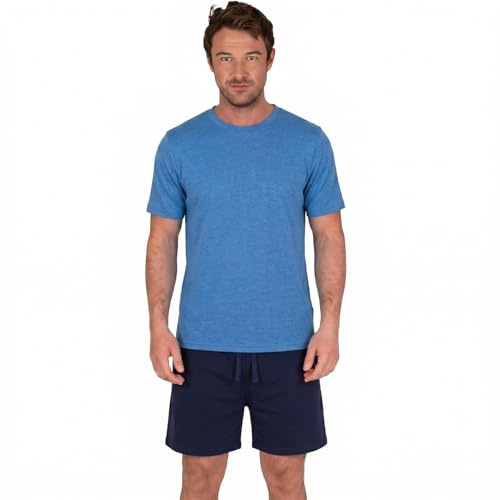 Light & Shade Set Loungewear Uomo Cotone – Pigiama con T Shirt e Pantaloncini, Abbigliamento Notte Leggero Traspirante con Coulisse Estate (Blu, XXL)