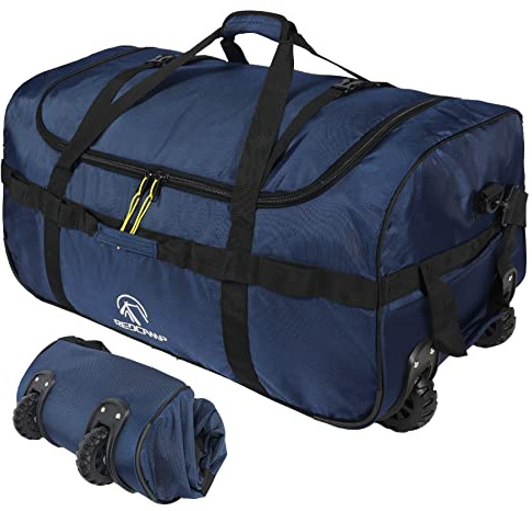 REDCAMP Borsa da Viaggio con Ruote, Grande Borsa da Viaggio Pieghevole con Ruote, Nero, 85L/120L/140L, 75 cm x 40 cm x 40 cm
