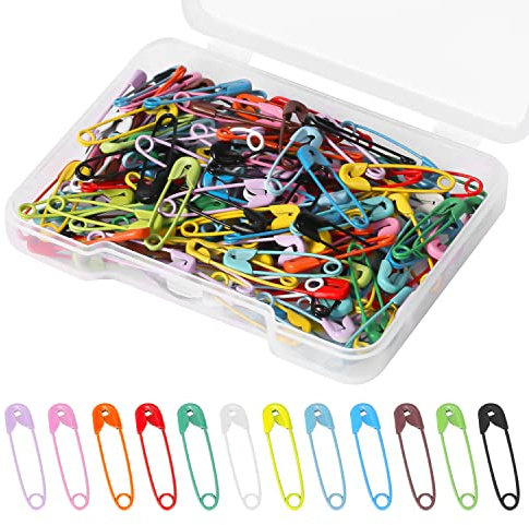 Savita 120pcs Safety Pins with Clear Case, 19mm Assorted Small Mini Tiny Colorful Nickel Plated Stainless Steel Safety Pins for Clothes Sewing Jewelry DIY (YYD23110)