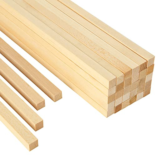 STARVAST 100 bastoncini quadrati in legno da 25 cm, baguette per il tempo libero, aste in legno naturale grezzo, bastoni per lavori manuali e fai da te (25 x 1 x 1 cm)