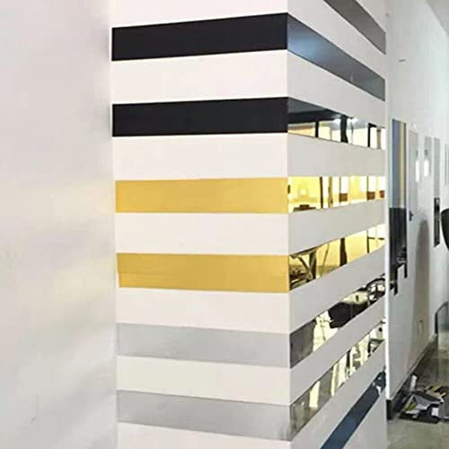 DAZZLEEX 10 piastrelle a specchio, 5 x 50 cm, lunghe a righe, in acrilico, adesivi da parete per casa, soggiorno, camera da letto (nero)