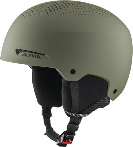 ALPINA ARBER - hochwertiger & Leichter Skihelm mit integriertem Visier für Erwachsene, mit abnehmbaren Ohrenpolstern, optimale Stoßabsorption - Olive matt - L (58-61 cm)