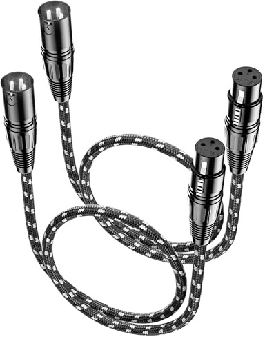 VANDESAIL Short XLR Cables, XLR Microphone Cable 2ft 2 Pack, All Length from 6inch to 100ft，Mic Cord Nylon Braided OFC Shielded Balanced 3 Pin Male to Female for Mixer, Speaker