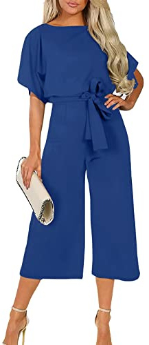 Tuta Da Donna Elegante Curvy Monopezzi E Tutine Da Donna Lunghe a Gamba Larga Pantaloni Capestro Senza Maniche Jumpsuit Tinta Unita Jumpsuit Cocktail Overall Cerimonia Con Maniche Corte
