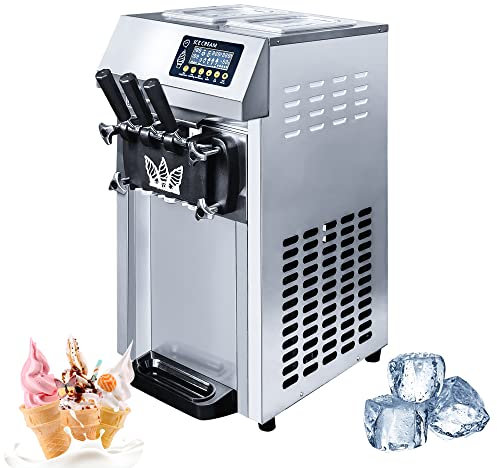 Macchina per Gelato Soft Commerciale, Macchina per Gelato Elettrica da 1250 W, Macchina per Gelato a 3 Gusti, Pannello LCD con Pulizia Automatica e Funzione Freschezza, per Ristoranti, Pasticcerie,