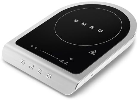 Smeg, Plaque de Cuisson à Induction Portable PIC01WHMEU, Programmes de Barbecue, Fonction de Friture et de Maintien au Chaud, 9 Niveaux de Puissance, Fonction Boost, Accessoires Inclus, 2100W, Blanc