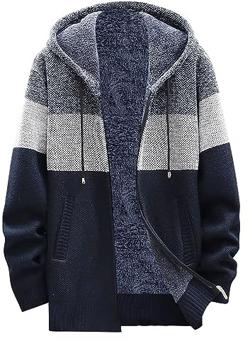 Sweat à capuche tricoté pour homme, cardigan tricoté avec fermeture éclair intégrale, veste à capuche doublée en polaire, manteau épais et chaud, vêtement d'extérieur épais et confortable avec capuche