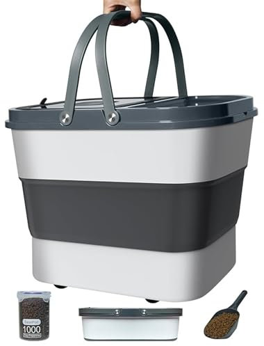 HOYTAMDAR 35lbs Dog Food Storage Container, Collapsible Dog Food Container, Wheels, Handle, Airtight Pet Food Storage Container, Scoop, 2L Small Dry Food Pail For Dog Cat Bird Food