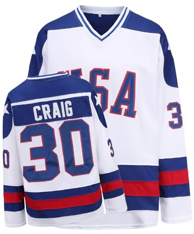 PRIMITAS Hockey Jersey of USA 1980 Olympic Team Jerseys #30 Jim Craig Stitched Letters and Numbers White S-XXXL