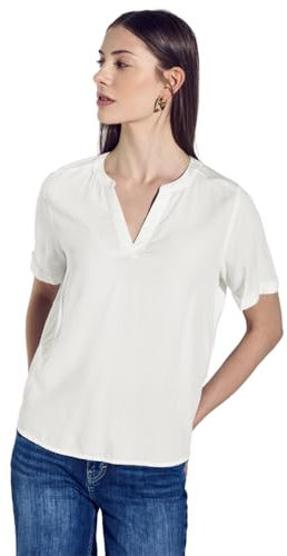 STREET ONE Damen A345525 Bluse in Unifarbe, Off White, 38