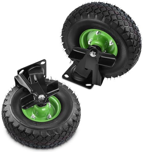 2 Stück Lenkrollen mit Bremse Set Ø 250 x 90 mm Rad, Ruhig Luftrad auf Stahlfelge Schwartz mit Stoßdämpfung, Bollerwagen & Transportwagen Kit