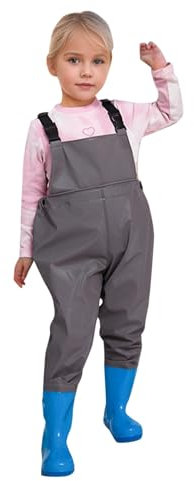 2025 - Wathose für Kinder, Jungen Mädchen, Wathose zum Angeln, für Kleinkinder, wasserdicht, Jagd- Angel-Wathose mit Stiefeln Fleece Schlafanzug Kinder 140 (Grey, 10-11 Years)