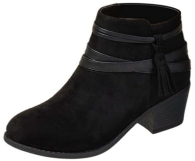 Generisch Bottines en cuir pour femme - Avec talon bloc - Avec fermeture éclair - En daim - Couleur unie - Élégantes et confortables