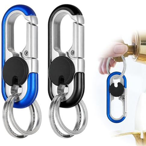GXGM 2 Pièces Porte Clef Mousqueton,Anneau Porte-Clés en Alliage de Zinc, Mini Mousqueton Comme Cadeau d'Affaires pour Homme et Femme(Noir + Bleu)