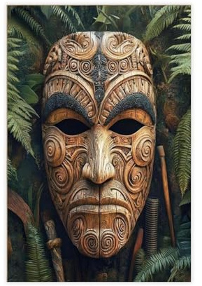 GOIAEGAG Maori Carved Wooden Mask Art Print Canvas Poster Bedroom Decor Landscape Office Room Decor Gift 12x18inch(30x45cm)